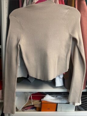 Zenana Outfitters Ribbed Mock Neck Long Sleeve Top in Beige